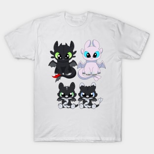 Dragon family with boys, dragon mama, toothless, light fury, night lights babies, my family T-Shirt